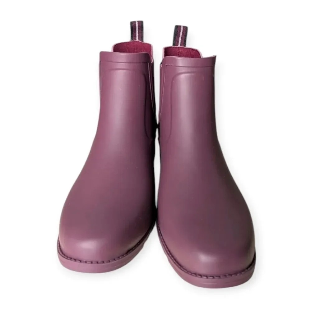 Lands End Royal Burgundy Pull On Heeled Chelsea Rain Booties 10 41.5